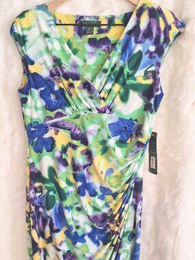 NWT RALPH LAUREN purple green  DRESS , 10P faux Wrap, Work, casual, Cocktails